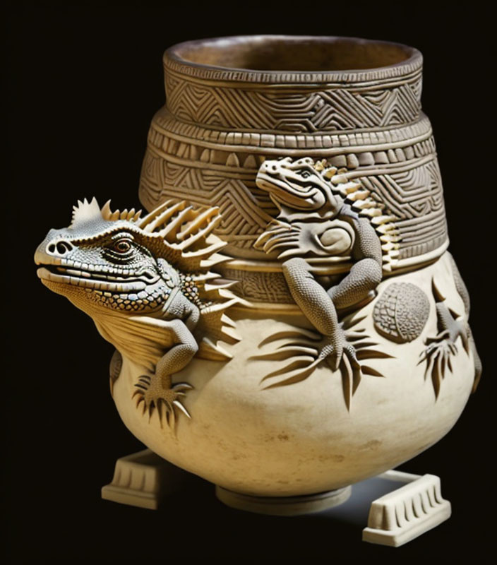 Pre-Columbian pot with iguana Motifs