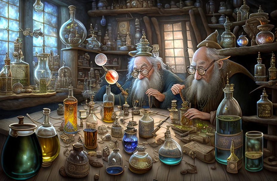 Two old wizards in their laboratory