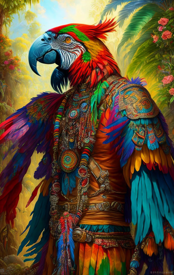 Macaw in Aztec dress