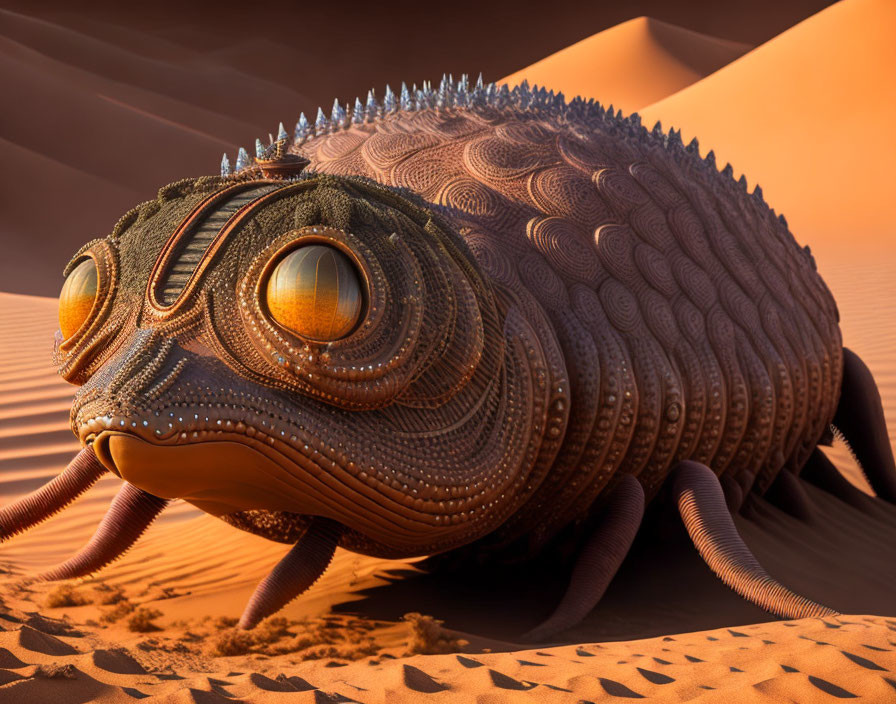 Large lizard-like creature with intricate patterns in desert setting