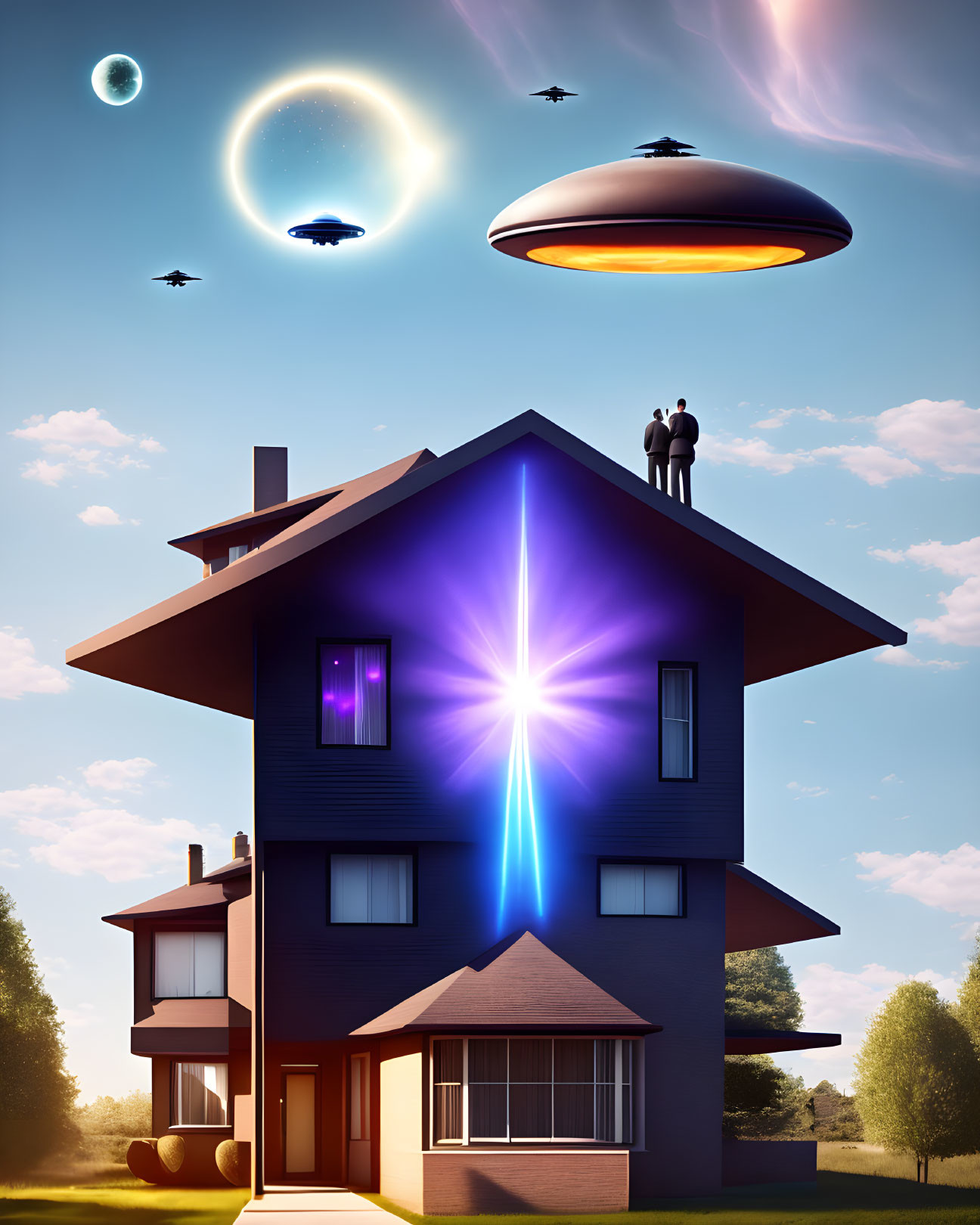 UFOs above a house contactee