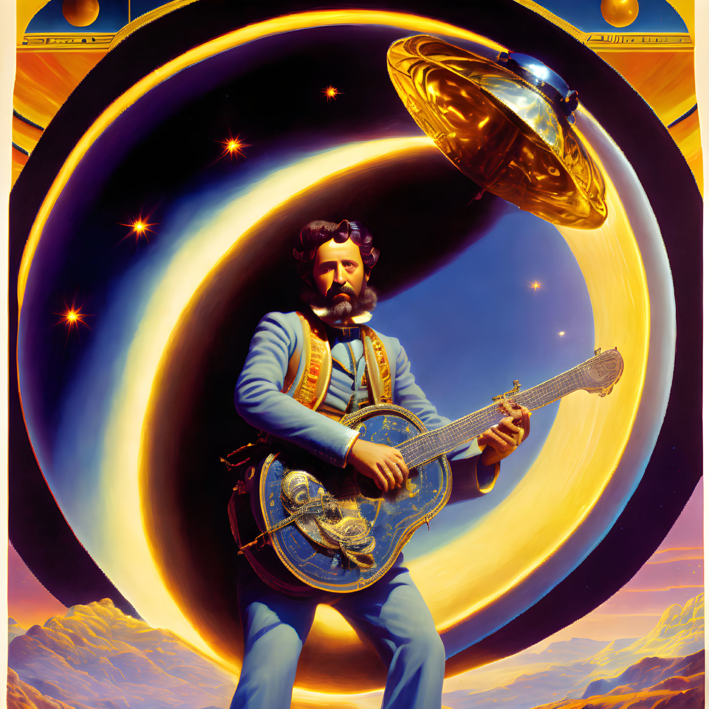1863 man playing guitar in the cosmos