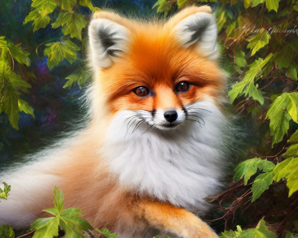 Red Fox Portrait in Lush Greenery: Bright Orange Fur and Keen Eyes