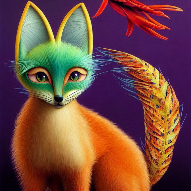 Colorful Stylized Fox Illustration with Vibrant Fur and Expressive Eyes