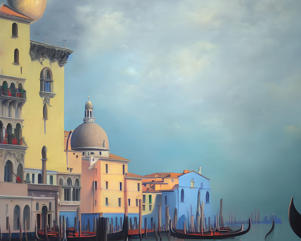 Venice skyline painting with gondolas and historic buildings