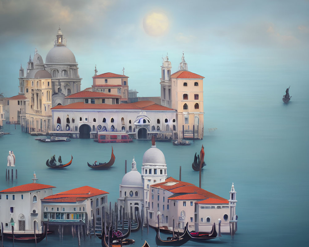 Exaggerated Proportions and Pastel Colors Depicting Venice's Surreal Scene