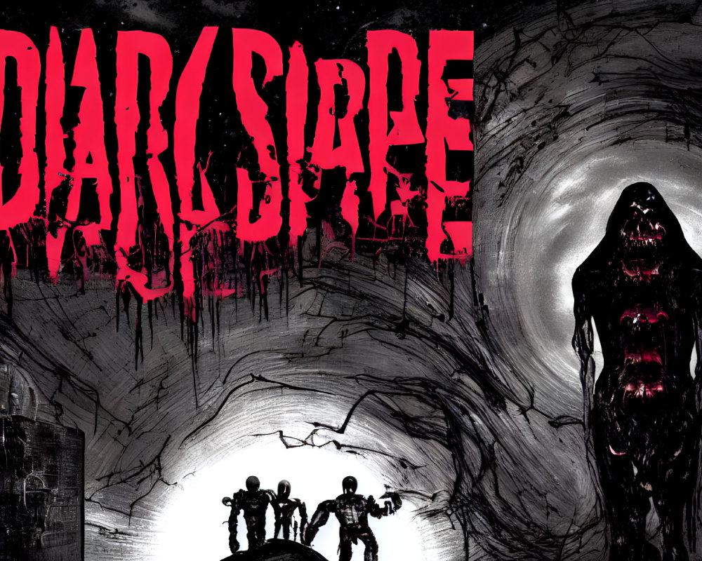 Sinister graphic: "DARKSIDE" in blood-red letters, shadowy figure over smaller sil