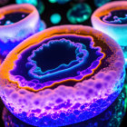 Vibrant Blue and Purple Geode-Like Structures Under Ultraviolet Light