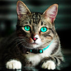 Majestic cat with emerald jewelry on glittering backdrop