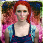 Digital portrait of woman with red hair and blue eyes in cosmic setting