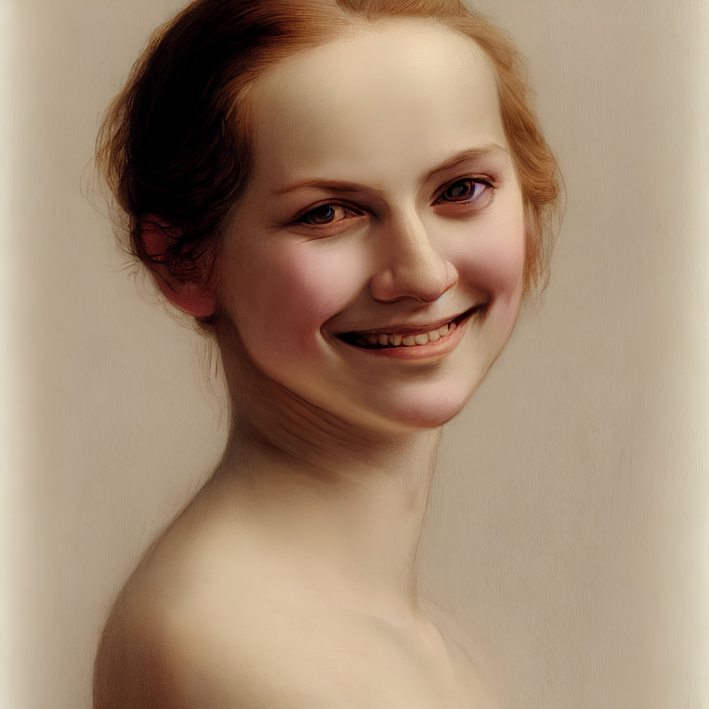 Portrait of Smiling Woman with Fair Skin and Dark Hair