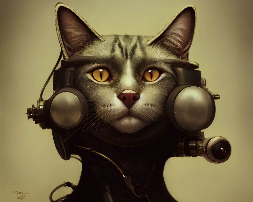 Cat with Orange Eyes in Pilot's Gear: Aviator Theme