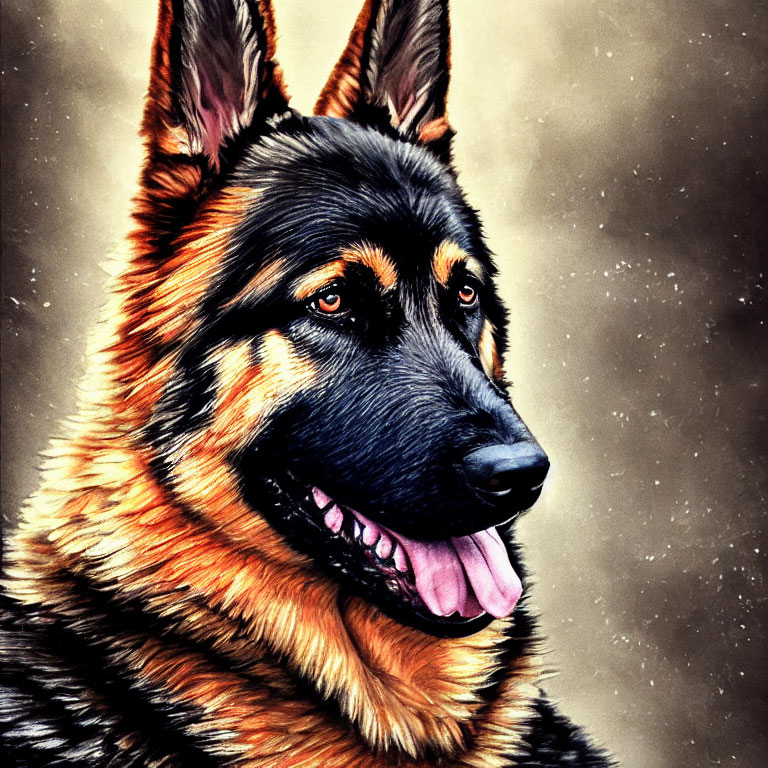 Detailed Digital Painting of German Shepherd with Perked Ears