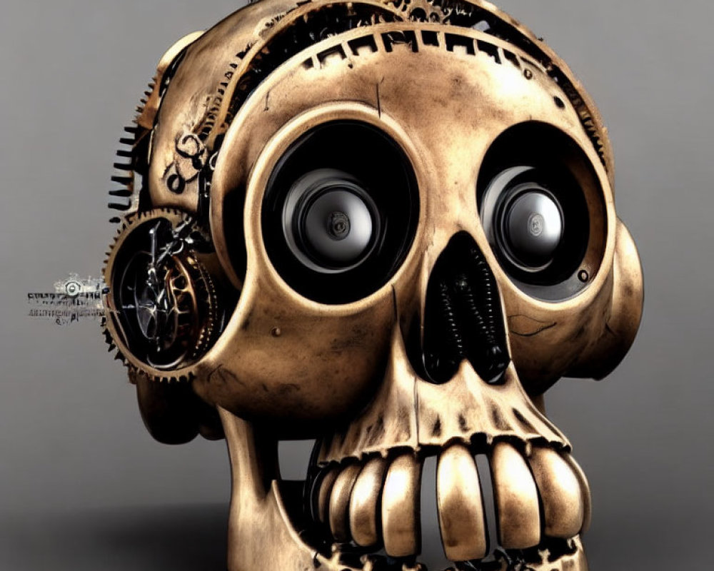 Skull with mechanical features and steampunk aesthetics