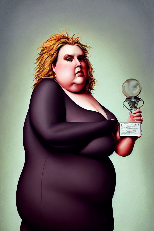 Blonde woman in black outfit with crystal trophy