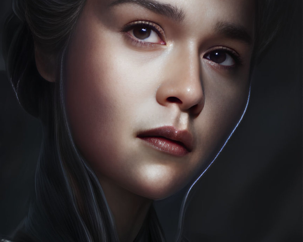 Silver-haired woman with striking eyes in digital portrait