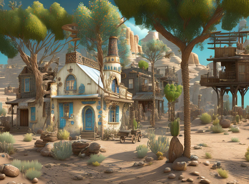 Unique Tree Houses and Fairy-Tale Tower in Desert Village
