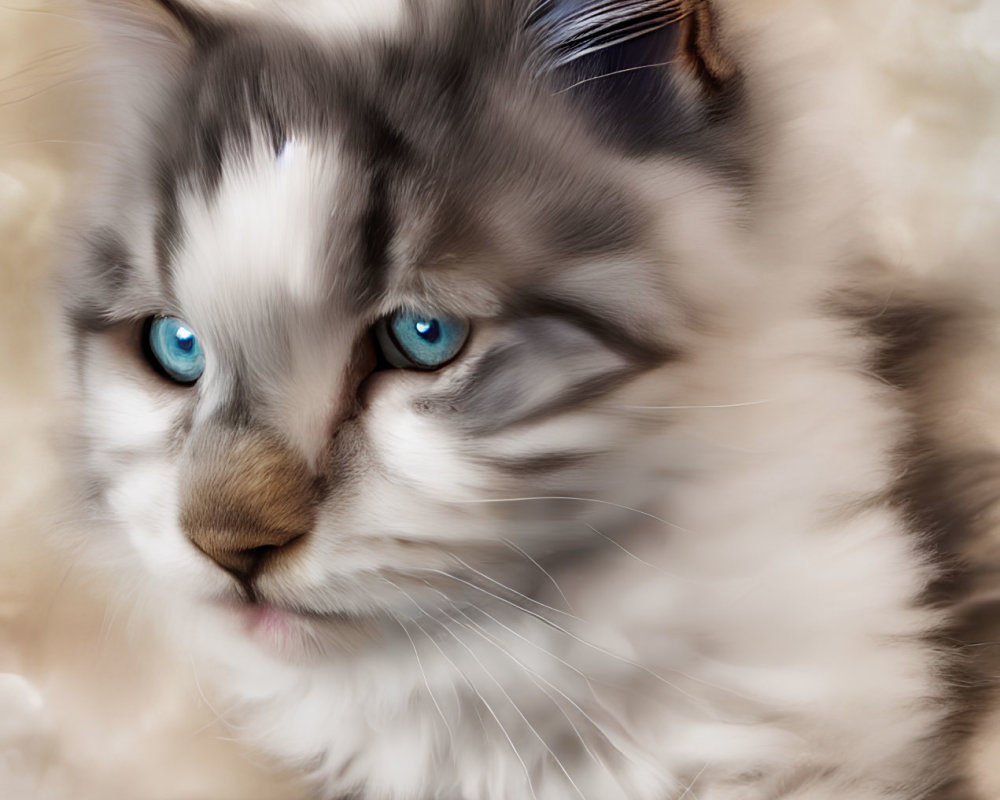 Adorable Gray and White Kitten with Blue Eyes