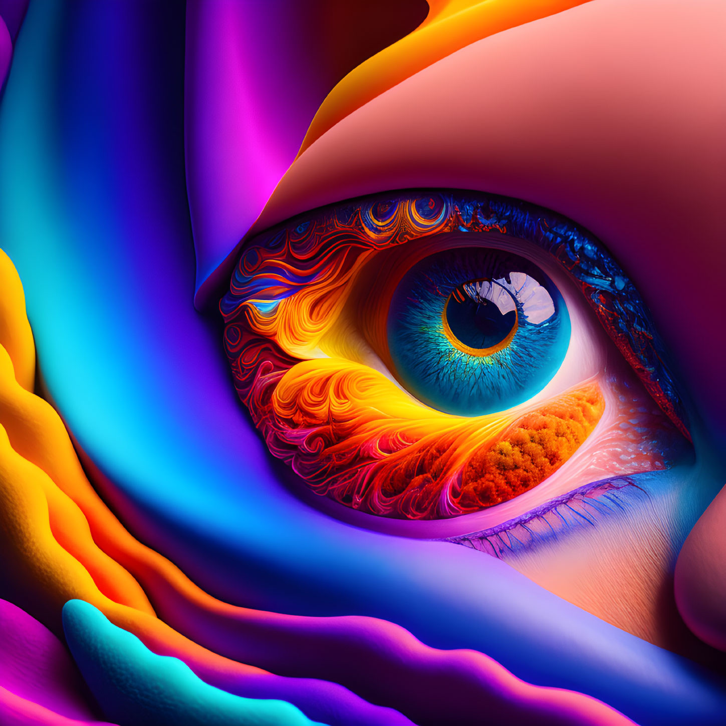 Colorful Abstract Eye Artwork with Flowing Shapes and Textures