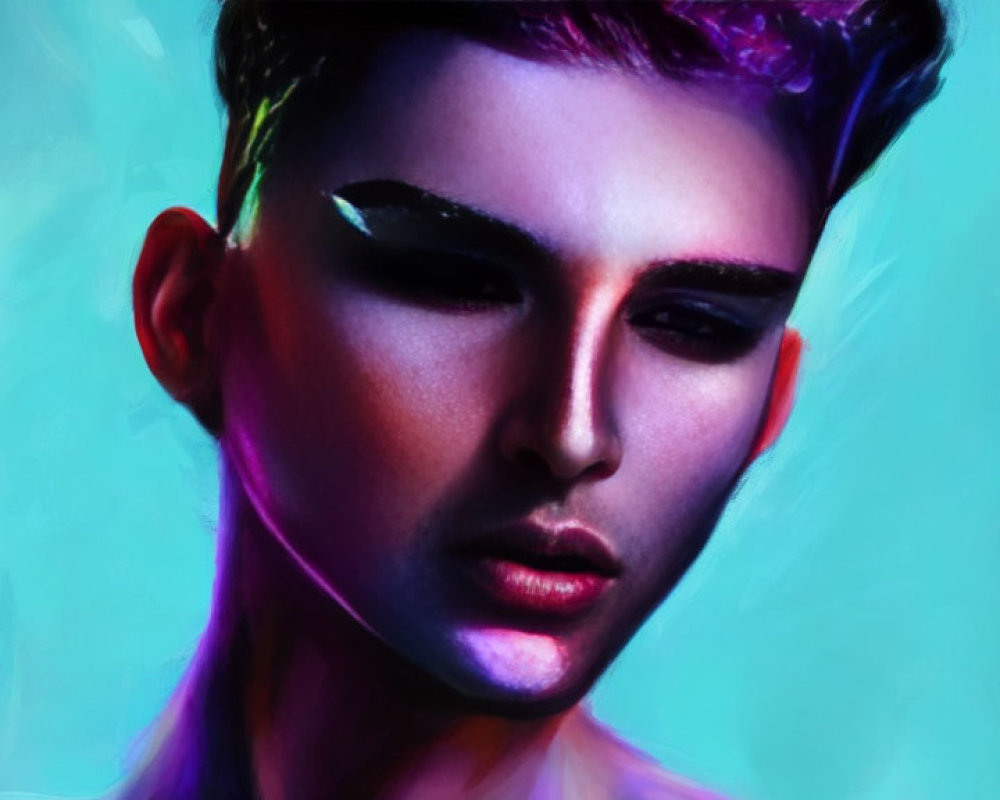 Colorful Lighting Enhances Dramatic Makeup Portrait