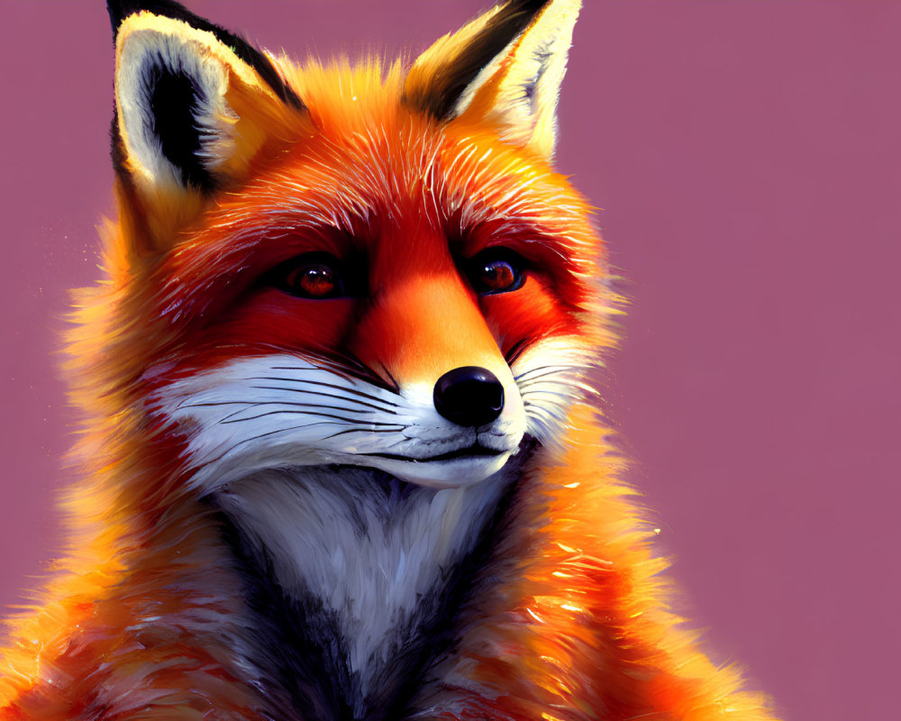 Detailed red fox digital illustration on pink background