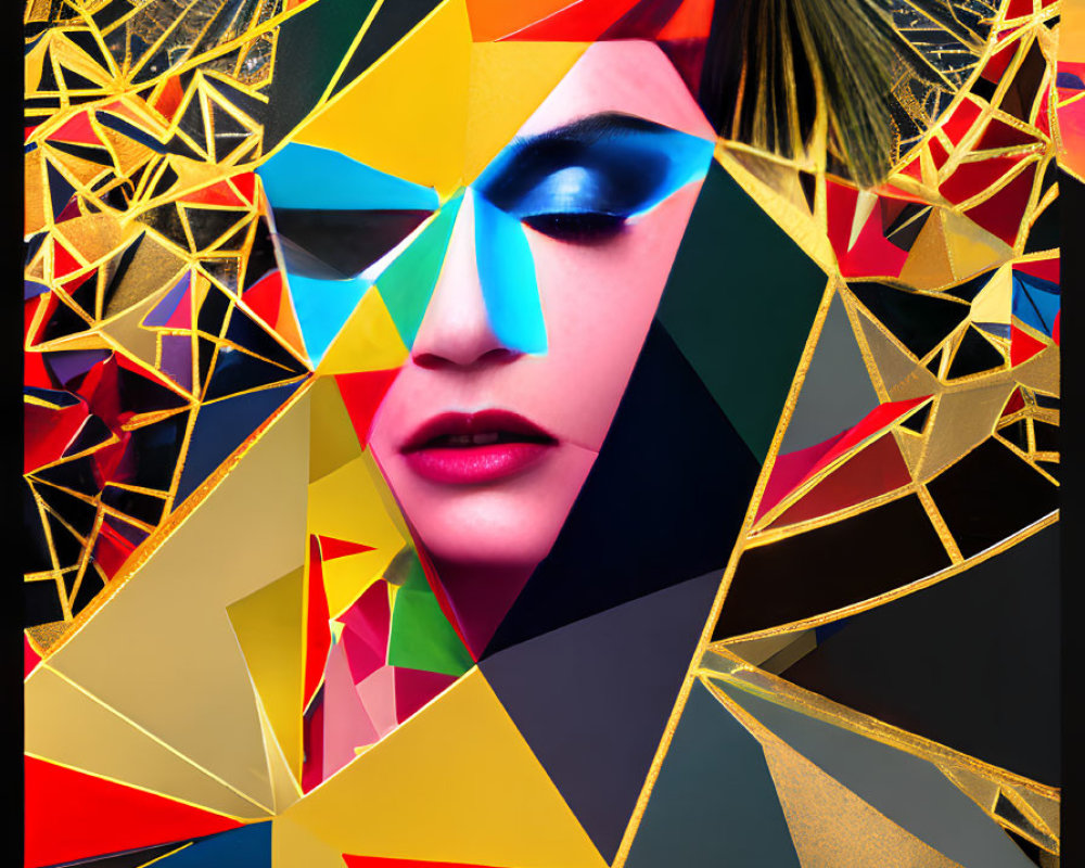 Colorful digital artwork: Woman's face in geometric shapes & bold colors