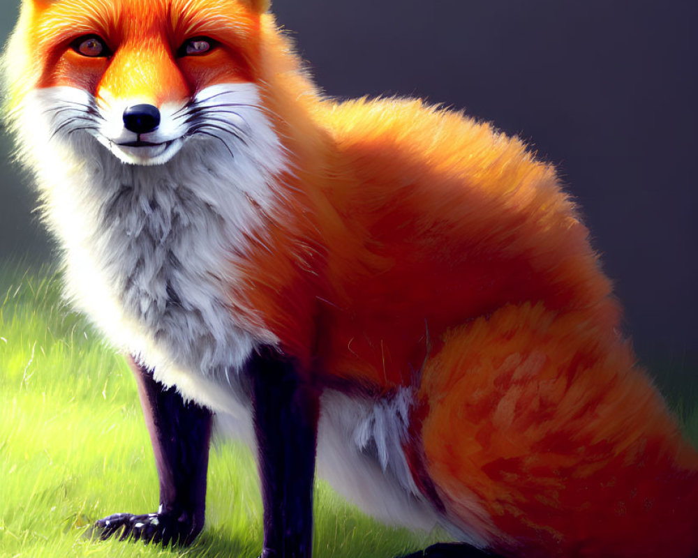 Vivid digital painting of a red fox on grassy terrain