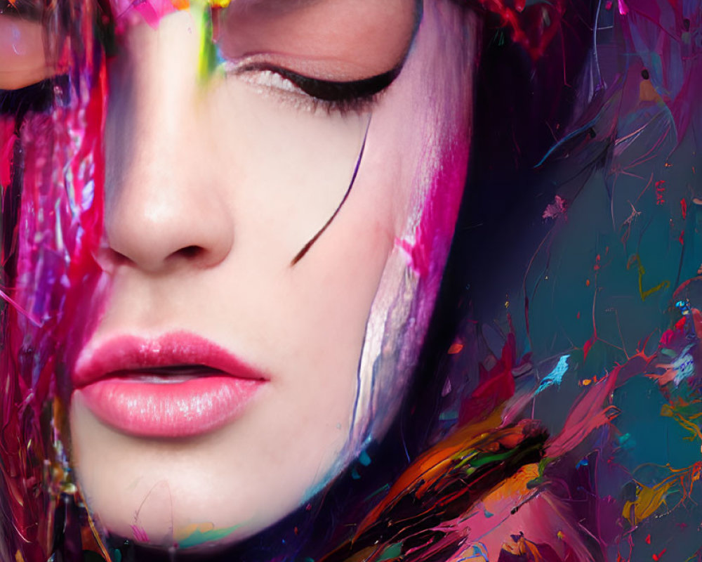 Colorful Paint Streaks Adorn Woman's Dreamy Portrait
