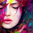 Colorful Paint Streaks Adorn Woman's Dreamy Portrait