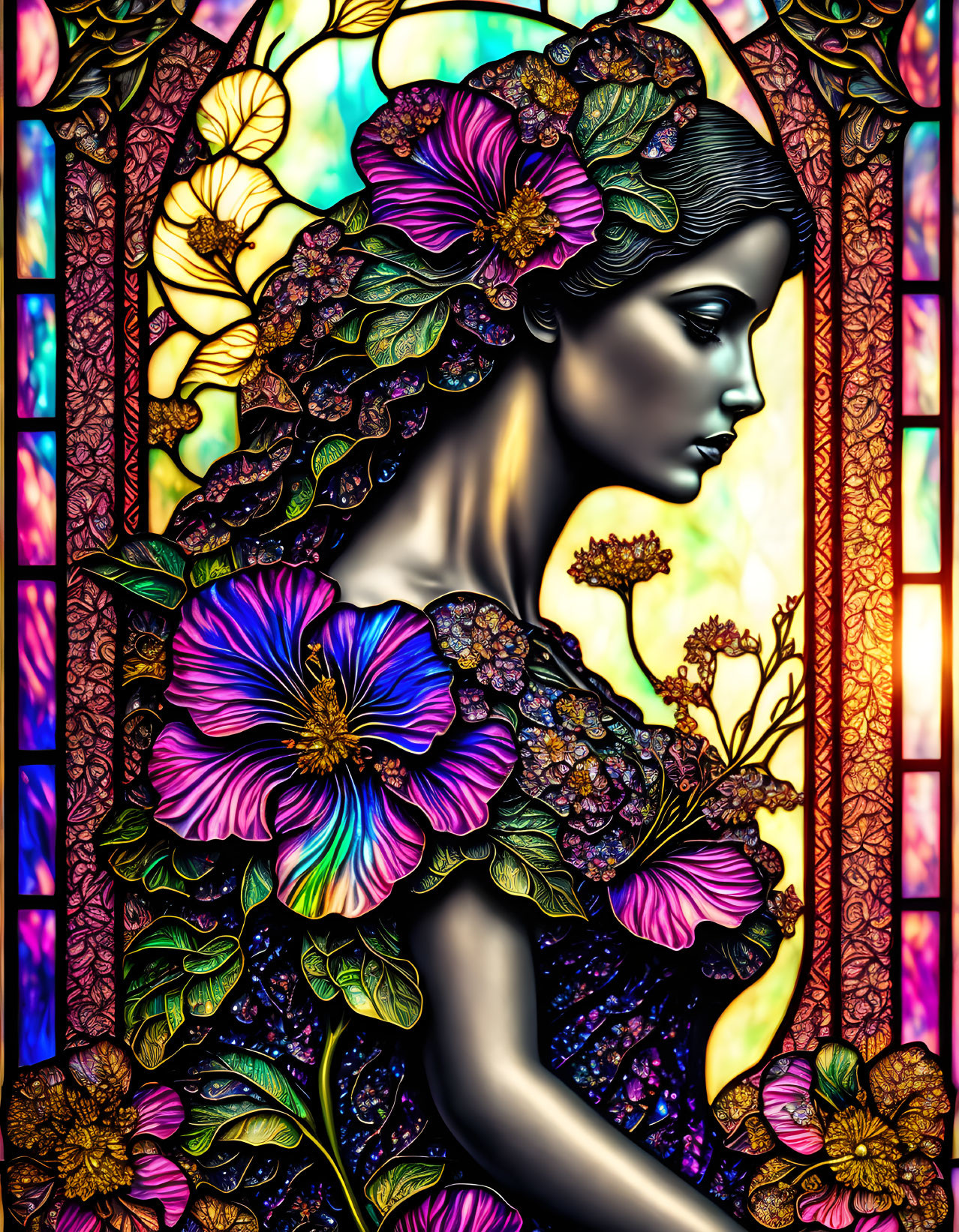 Stained Glass: Hibiscus Woman