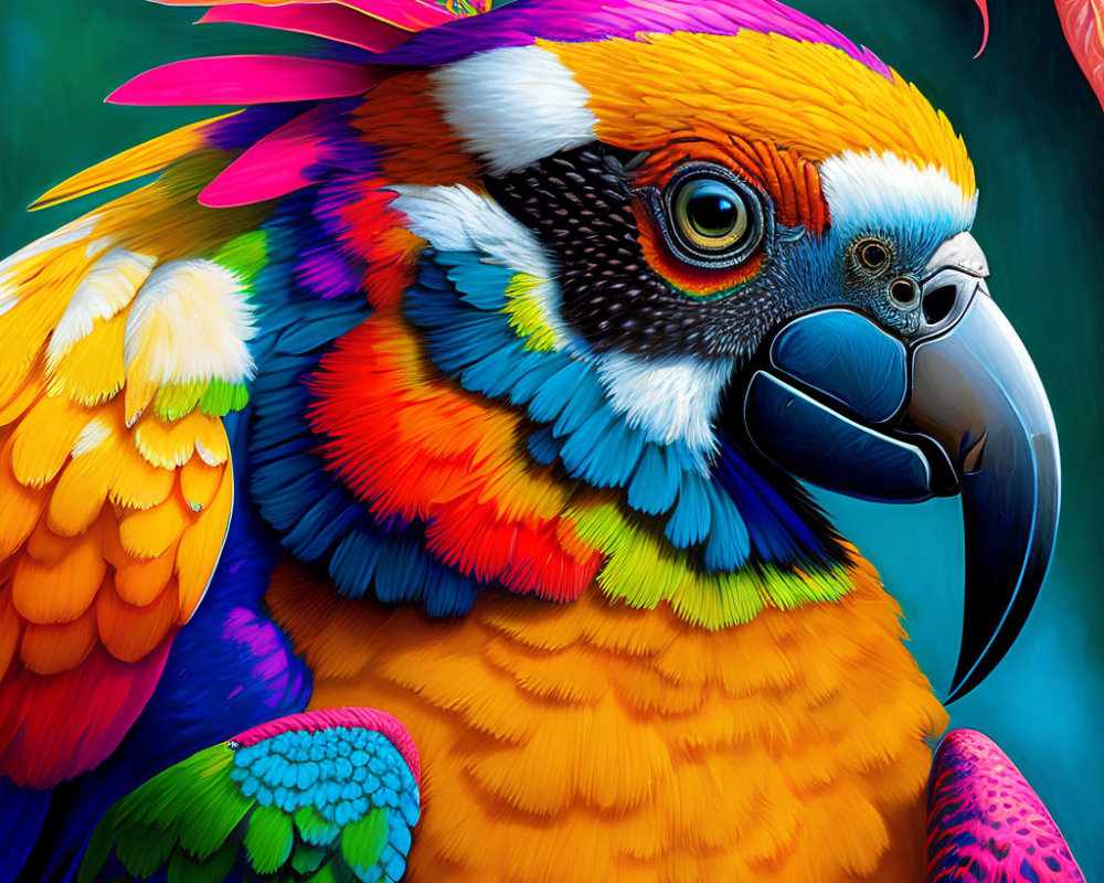 Detailed Close-Up Illustration of Colorful Parrot with Vibrant Feather Pattern
