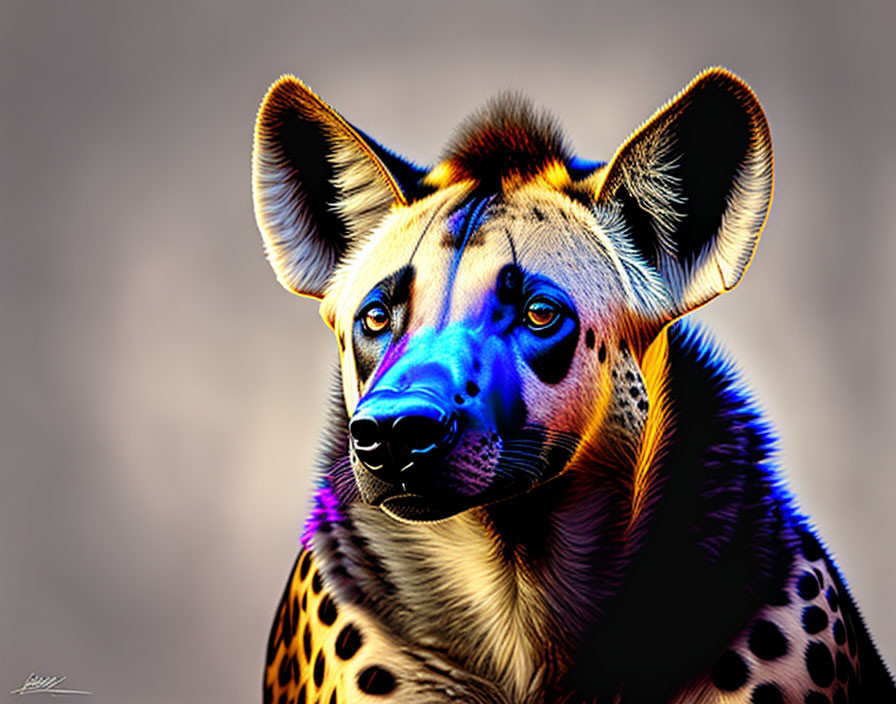 Colorful African Wild Dog Artwork in Yellow, Blue, and Purple