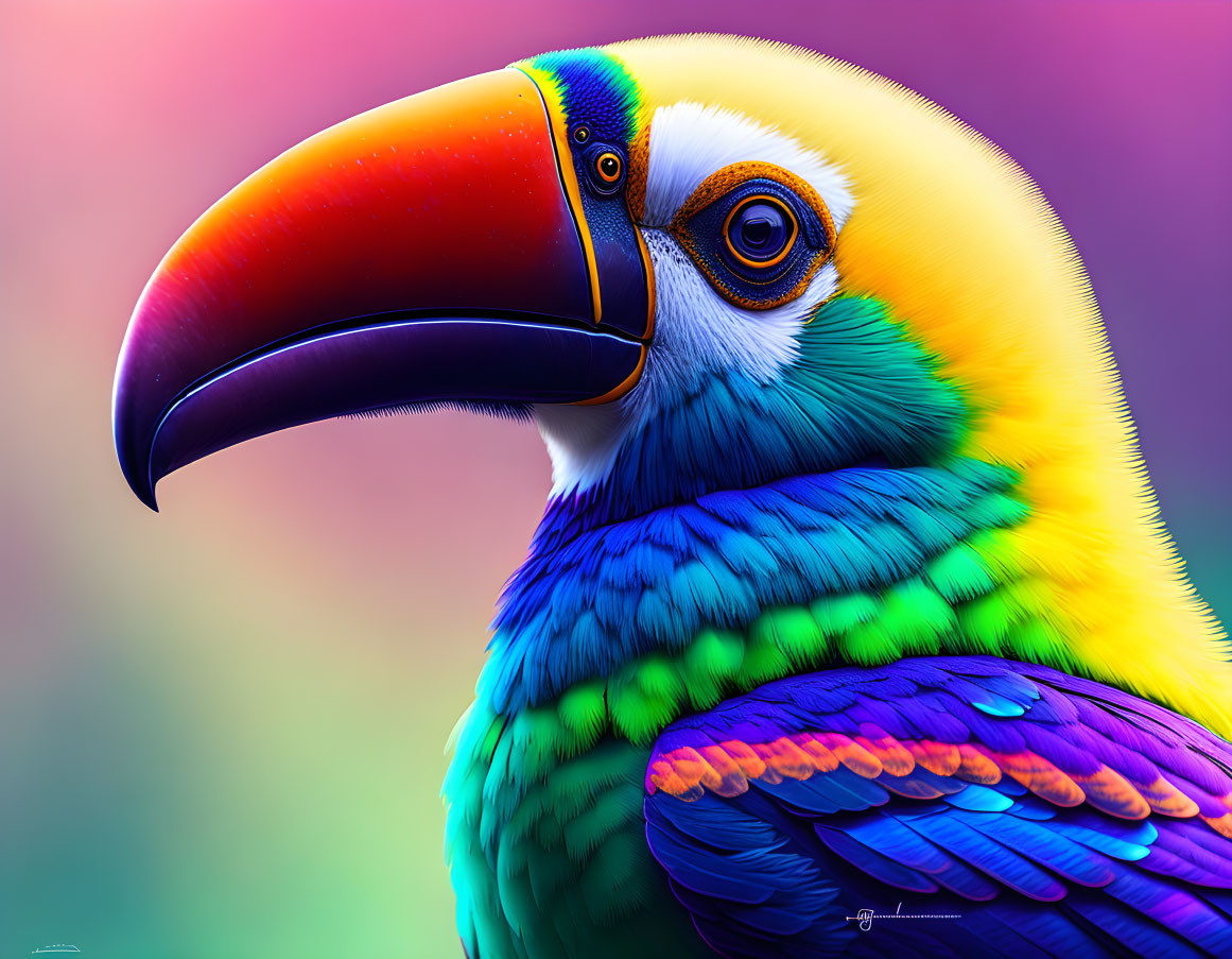 Colorful Toucan Artwork on Vibrant Gradient Background