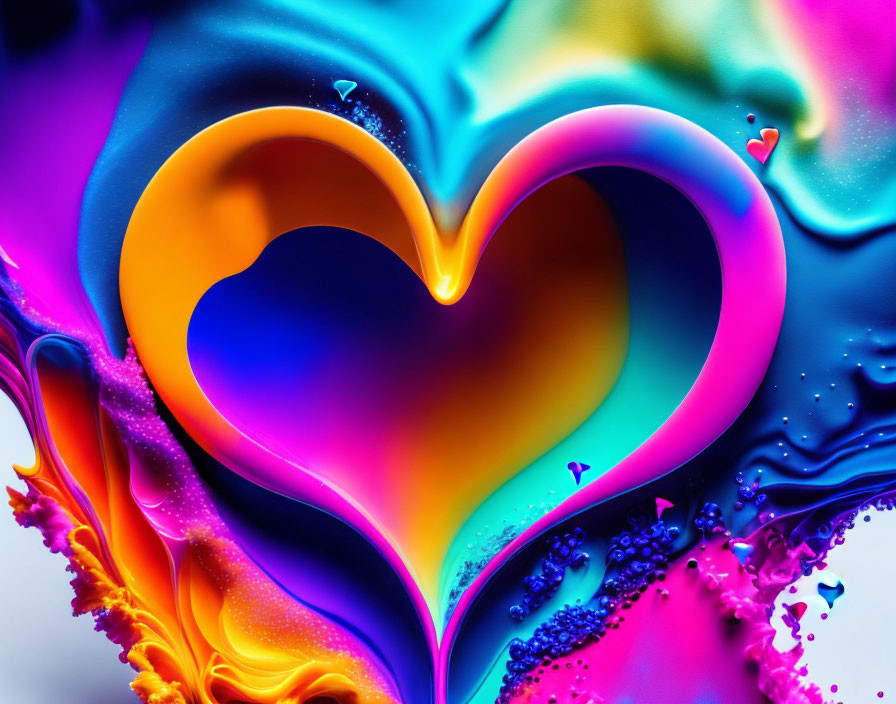 Colorful Abstract Heart Shape Artwork with Dynamic Swirls