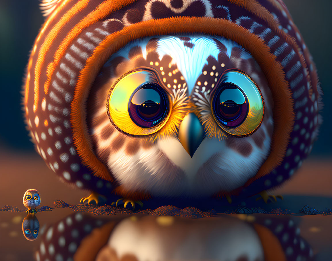 Detailed illustration of wide-eyed owls with intricate feather patterns