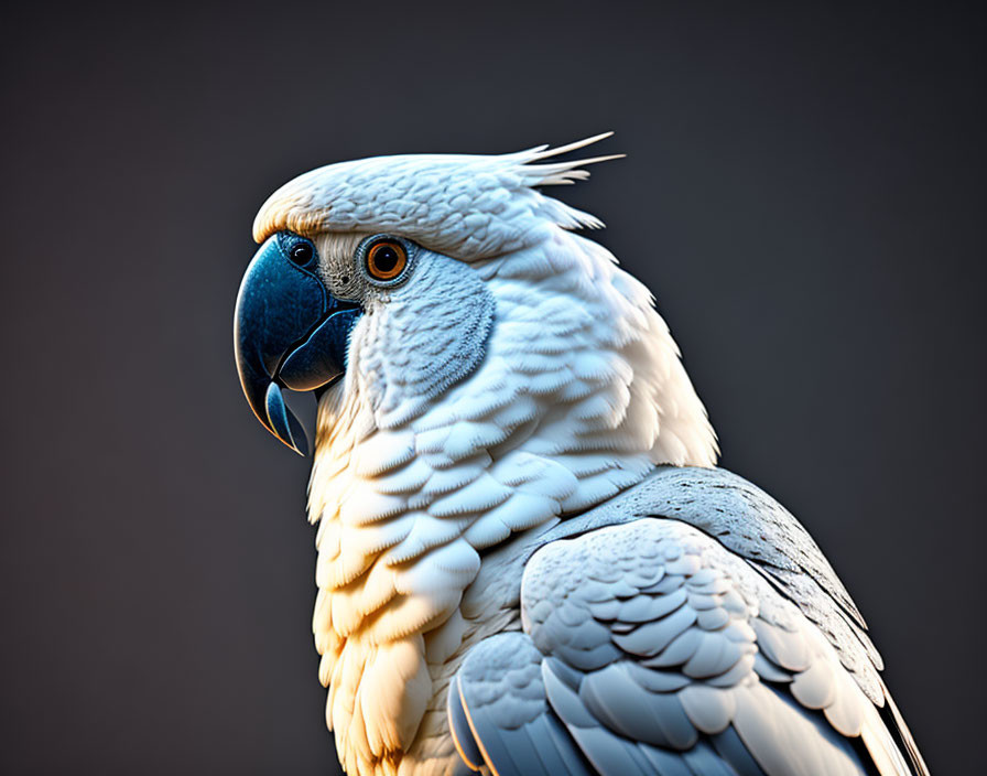White Cockatoo with Blue Eye-Ring and Dark Beak in Soft-Focused Background