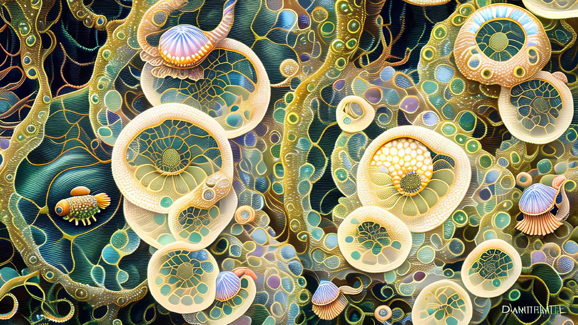 Colorful Fractal Art of Surreal Marine Life Shapes