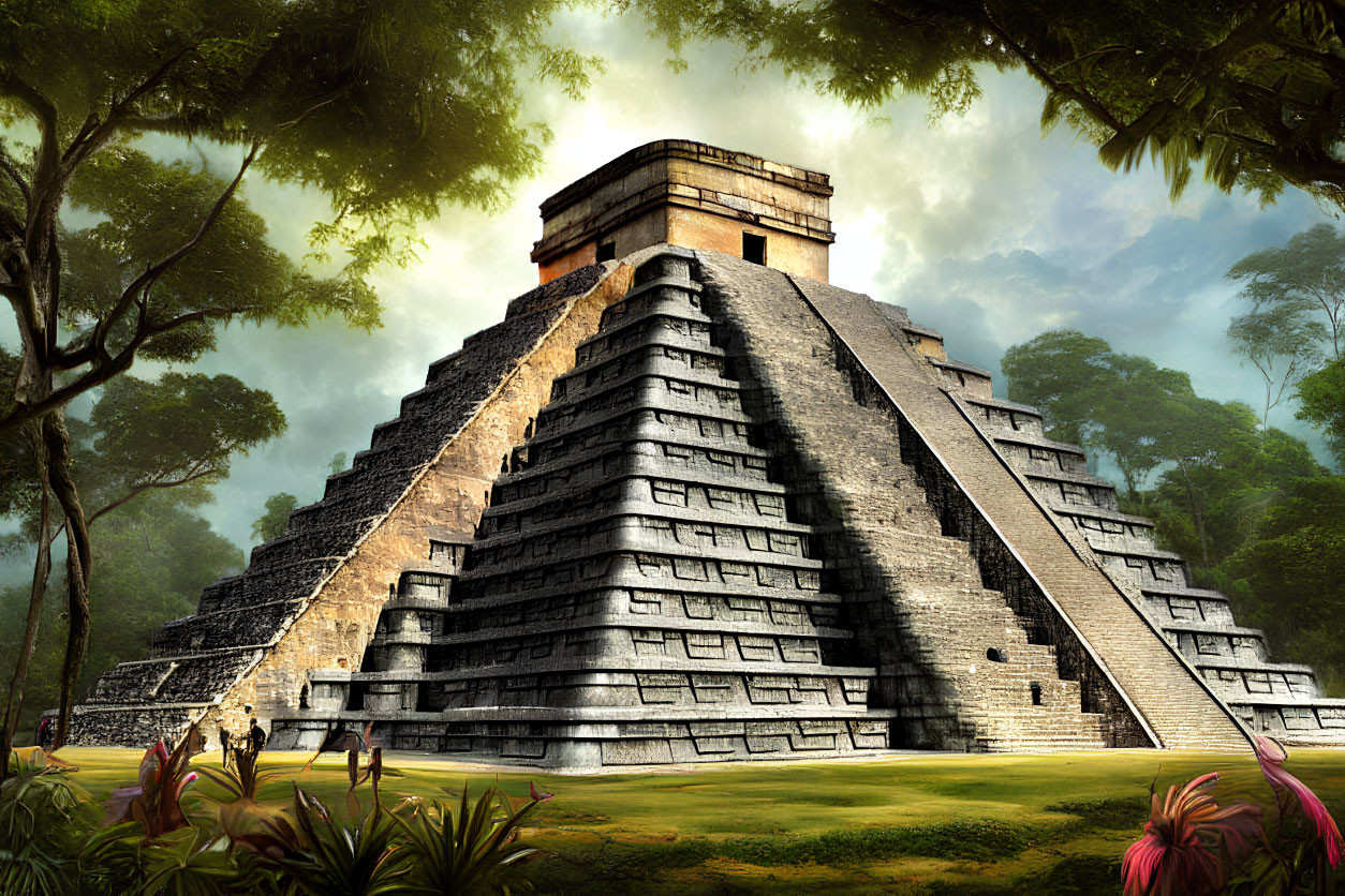 Ancient Mesoamerican Pyramid in Lush Greenery