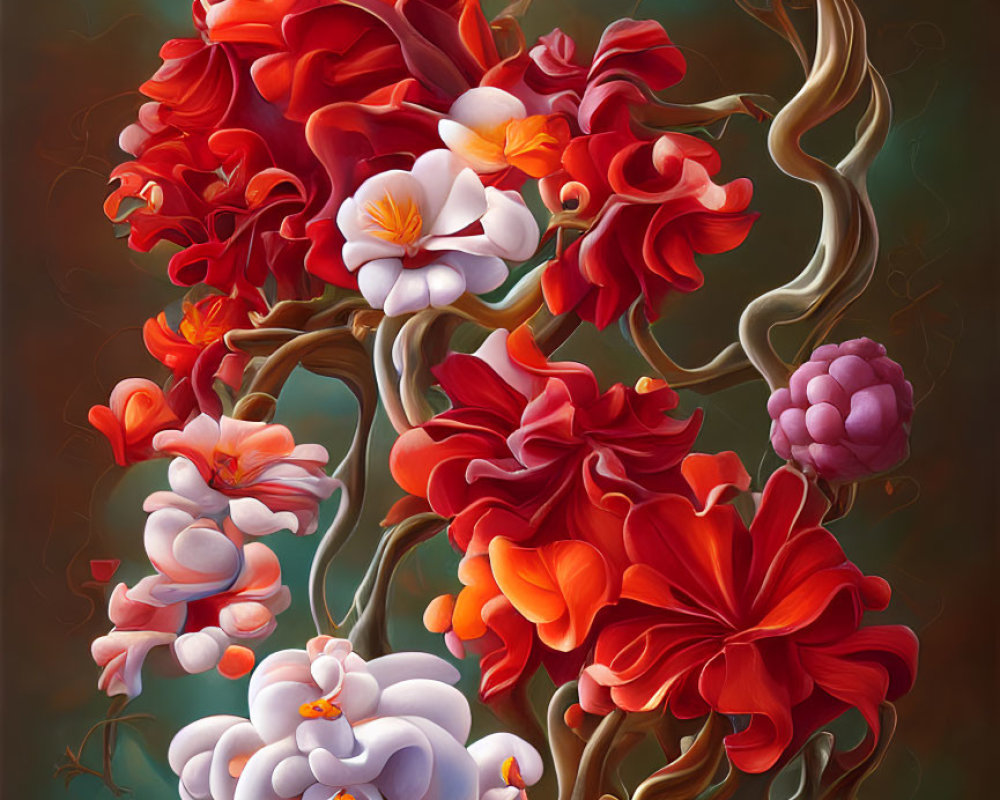 Colorful Flowers and Branches in Moody Digital Painting