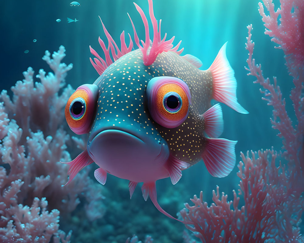 Colorful Cartoon Fish Swimming Among Coral and Light