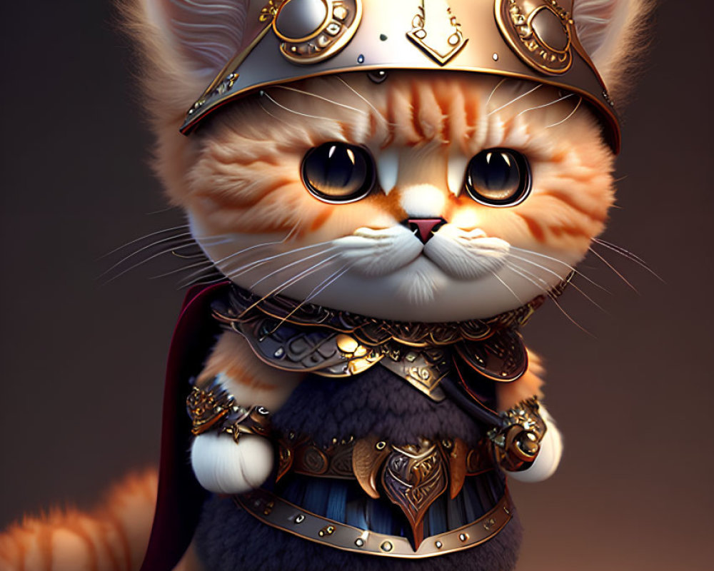 CG-Rendered Kitten in Fantasy Warrior Costume
