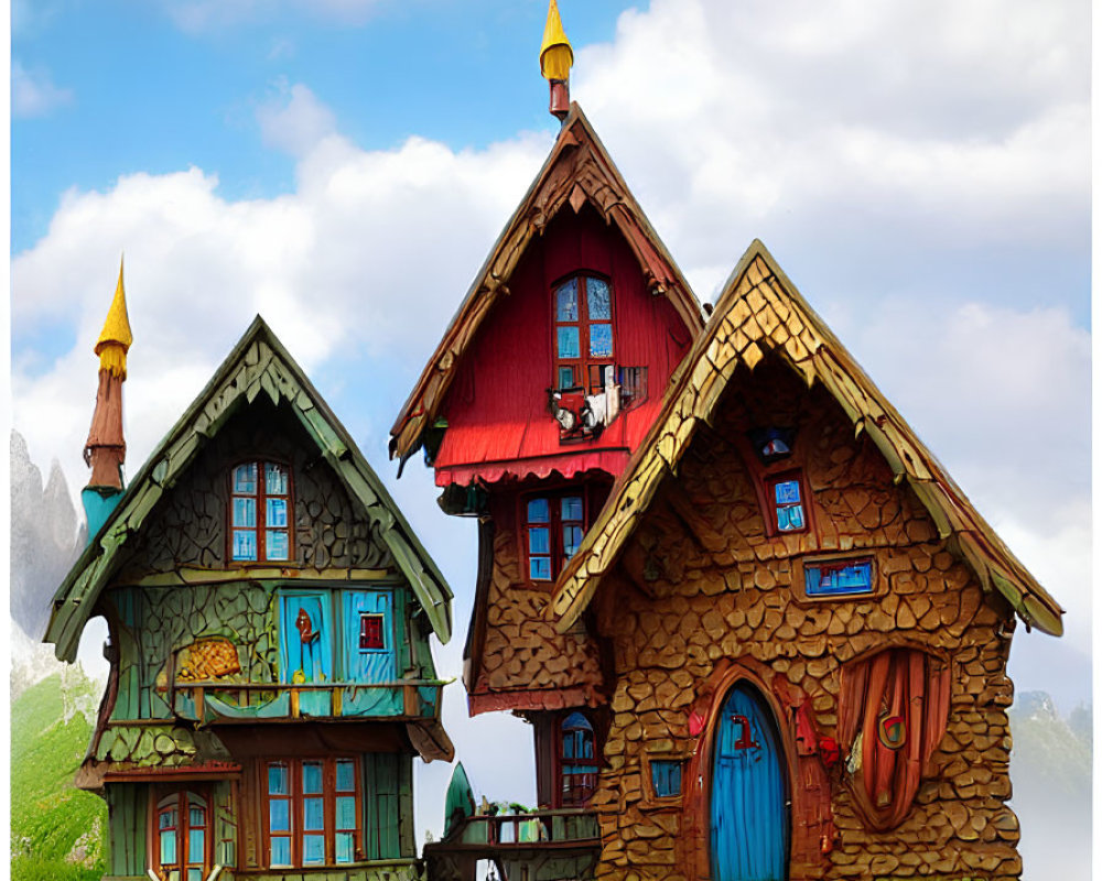 Colorful Fairytale Cottages Amid Lush Greenery