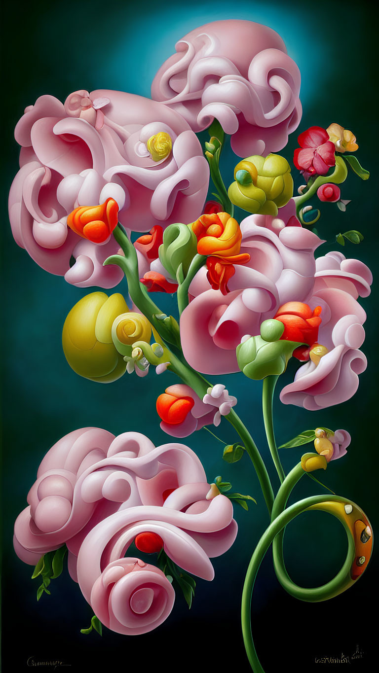 Colorful Stylized Flower Illustration on Dark Gradient Background