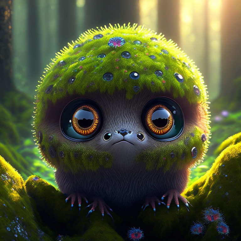 Colorful Mossy Creature in Enchanted Forest