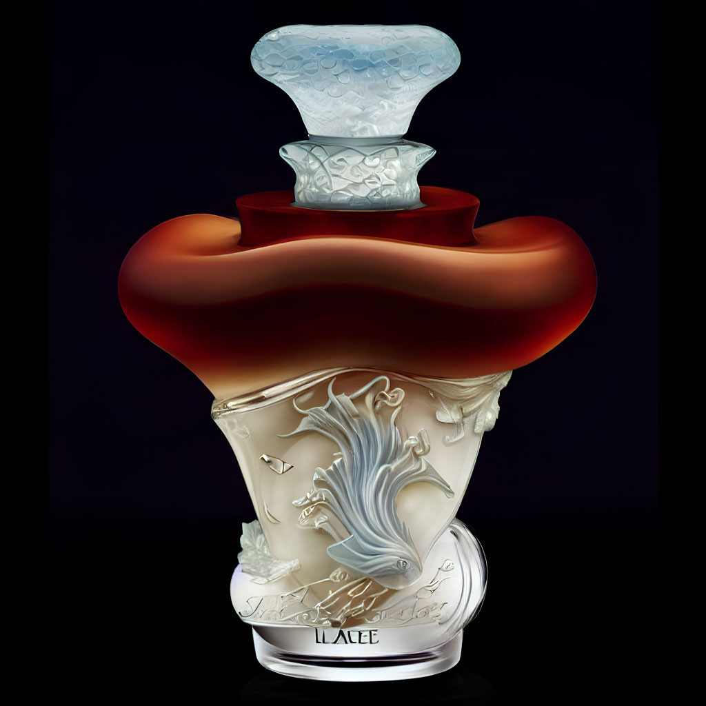 Red and Clear Glass Perfume Bottle with Ornate White Details