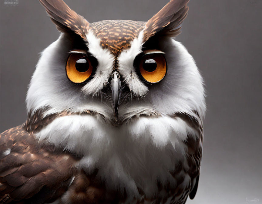Majestic owl with large orange eyes and sharp beak