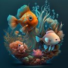 Colorful Cartoon Fish and Coral on Dark Background