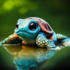 Colorful Turtle Illustration with Intricate Patterns Reflected in Water