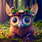 Enchanting forest scene with whimsical creature and antler-like branches