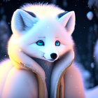 White Fox with Blue Eyes in Cozy Jacket Snow Scene